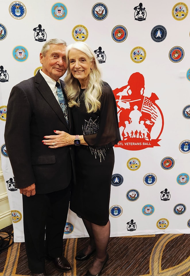 Chief Warrant Officer 2 Bob Zahn, and Angie Zahn, pose at the 2025 Saint Louis Veterans Ball Nov. 8, 2025.